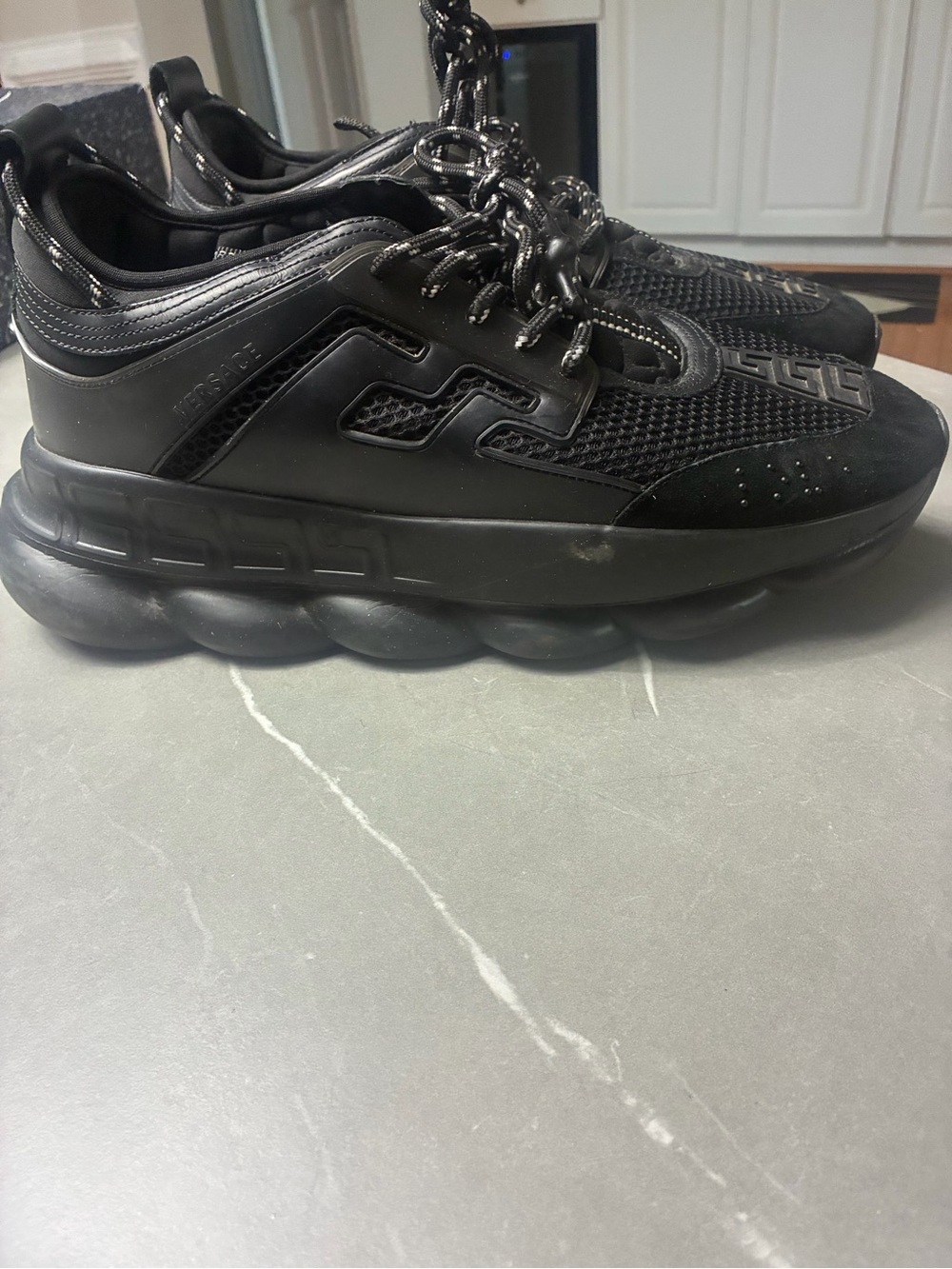 Versace Men's Black Bubble Sole Chain-Detail Sneakers
